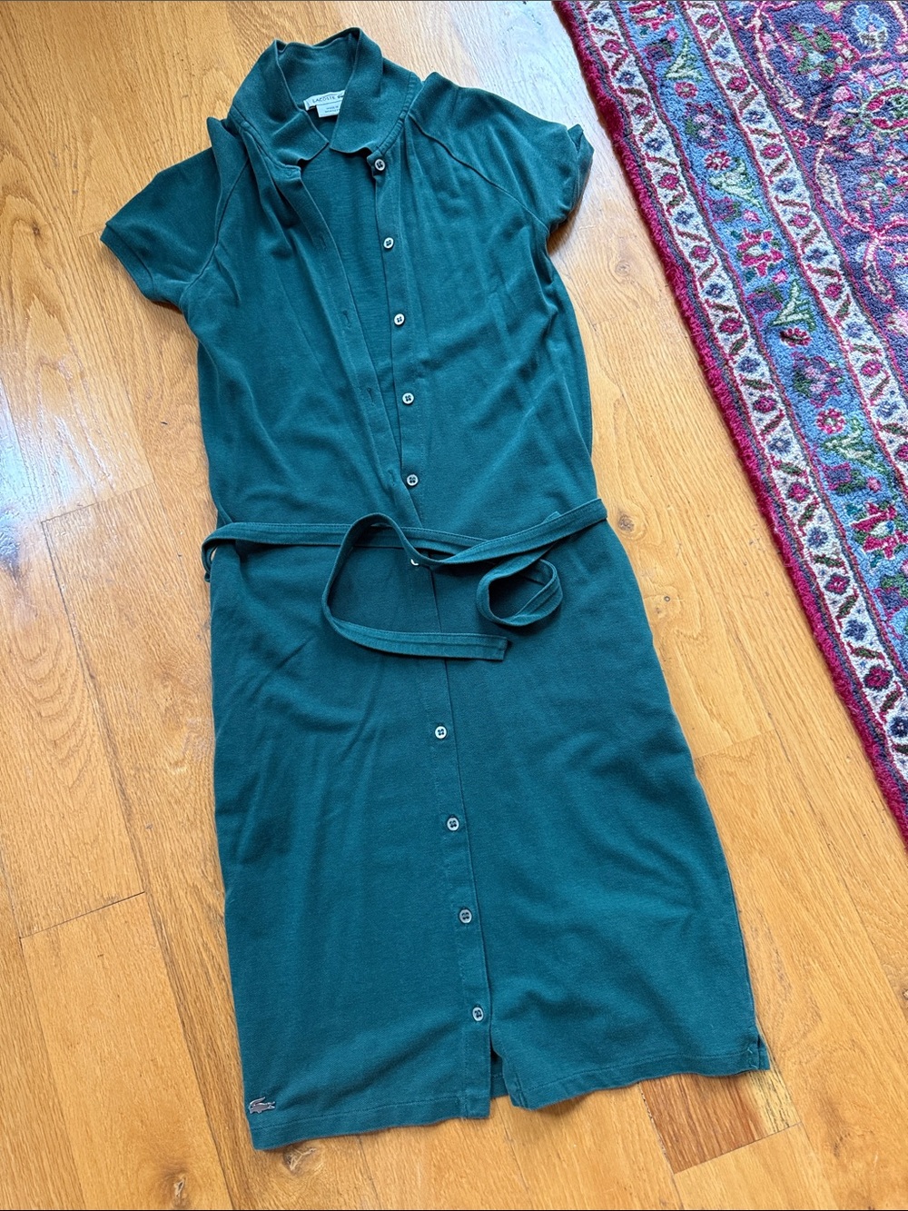 Lacoste Teal Button-Front Polo Dress with Self Tie